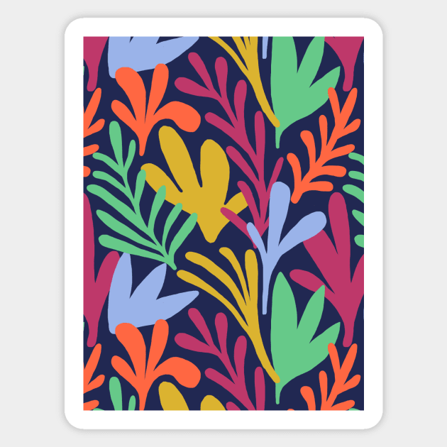 Matisse inspired abstract leaf cut out pattern in blue Sticker by Natalisa